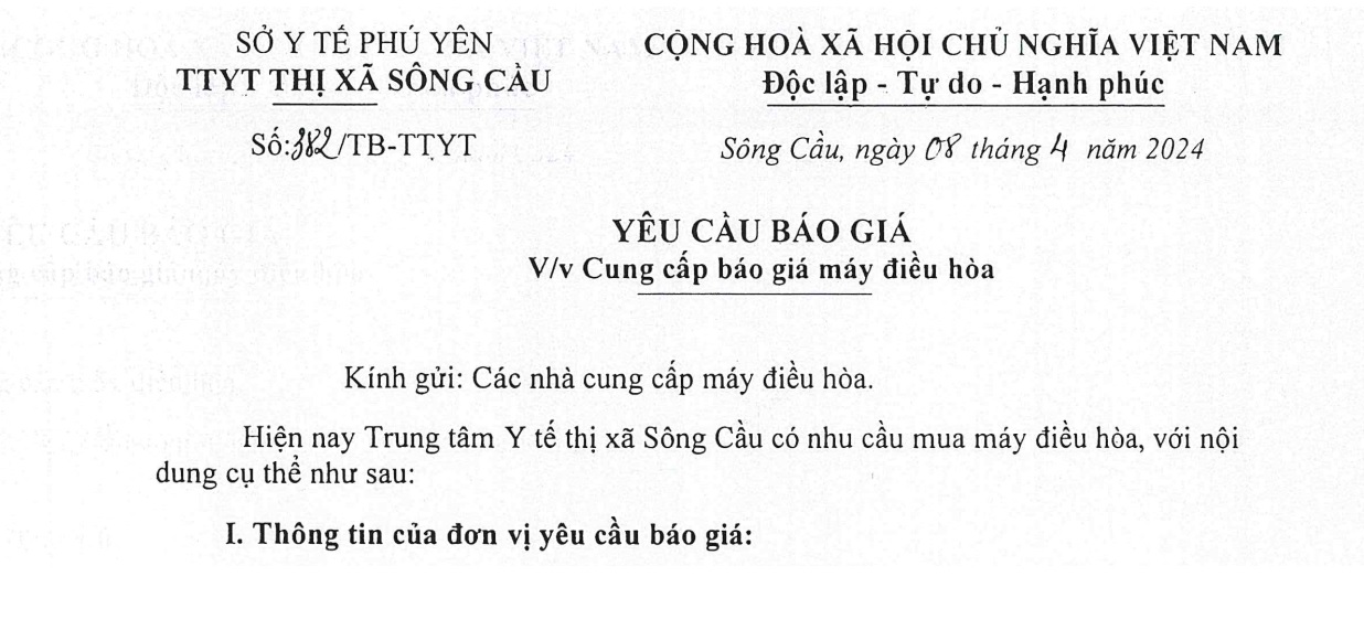 Yêu cầu báo giá máy điều hòa